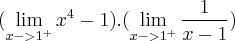 (\lim_{{x->1}^{+}} {x}^{4}-1) . (\lim_{{x->1}^{+}} \frac{1}{x-1}) (\lim_{{x->1}^{+}} {x}^{4}-1) . (\lim_{{x->1}^{+}} \frac{1}{x-1})