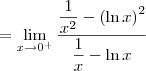 = \lim_{x\to 0^+}\dfrac{\dfrac{1}{x^2} - \left(\ln x \right)^2}{\dfrac{1}{x} - \ln x} = \lim_{x\to 0^+}\dfrac{\dfrac{1}{x^2} - \left(\ln x \right)^2}{\dfrac{1}{x} - \ln x}