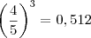 \left( \frac{4}{5} \right)^3 = 0,512 \left( \frac{4}{5} \right)^3 = 0,512