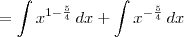 = \int x^{1-\frac{5}{4}} \, dx + \int x^{-\frac{5}{4}} \,dx = \int x^{1-\frac{5}{4}} \, dx + \int x^{-\frac{5}{4}} \,dx