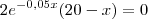 2e^{-0,05x}(20-x)=0 2e^{-0,05x}(20-x)=0