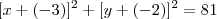 [x+(-3)]^{2}+[y+(-2)]^{2} = 81