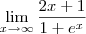 \lim_{x\to\infty}\frac{2x+1}{1+e^x} \lim_{x\to\infty}\frac{2x+1}{1+e^x}