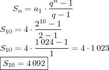 S_n=a_1\cdot\dfrac{q^n-1}{q-1}\\S_{10}=4\cdot\dfrac{2^{10}-1}{2-1}\\S_{10}=4\cdot\dfrac{1\,024-1}{1}=4\cdot 1\,023\\\boxed{S_{10}=4\,092}