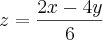 z = \frac{2x - 4y}{6} z = \frac{2x - 4y}{6}