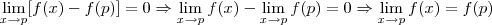 \lim_{x\rightarrow p}[f(x)-f(p)]=0 \Rightarrow \lim_{x\rightarrow p}f(x)-\lim_{x\rightarrow p}f(p)=0 \Rightarrow \lim_{x \rightarrow p}f(x)=f(p)