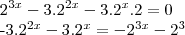 2^{3x}-3.2^{2x}-3.2^x.2=0

-3.2^{2x}-3.2^x=-2^{3x}-2^3