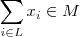 \sum_{i \in L} x_i \in M \sum_{i \in L} x_i \in M