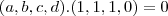 (a,b,c,d).(1,1,1,0)=0