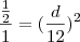 \frac{\frac{1}{2}}{1}=(\frac{d}{12})^2 \frac{\frac{1}{2}}{1}=(\frac{d}{12})^2