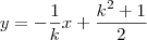 y = -\frac{1}{k}x + \frac{k^2 + 1}{2} y = -\frac{1}{k}x + \frac{k^2 + 1}{2}