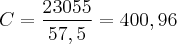 C = \frac{23055}{57,5} = 400,96