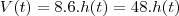 V(t)=8.6.h(t)=48.h(t) V(t)=8.6.h(t)=48.h(t)