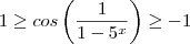 1 \geq cos\left(\frac{1}{1-5^x} \right ) \geq -1 1 \geq cos\left(\frac{1}{1-5^x} \right ) \geq -1
