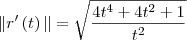 \|r^\prime\left(t \right)\|= \sqrt{\frac{4t^4 + 4t^2 + 1}{t^2}}