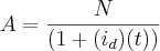 A=\frac{N}{(1+({i}_{d})(t))} A=\frac{N}{(1+({i}_{d})(t))}