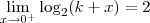 \lim_{x \to {0}^{+}} \log_{2}(k+x)=2