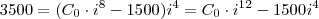 3500 = (C_0 \cdot i^8 - 1500)i^4 = C_0 \cdot i^{12} -1500i^4 3500 = (C_0 \cdot i^8 - 1500)i^4 = C_0 \cdot i^{12} -1500i^4