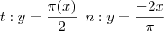 t:y=\frac{\pi(x)}{2}  \:\:n:y=\frac{-2x}{\pi}