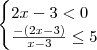\begin{cases}
2x-3 < 0 \\
\frac{-(2x-3)}{x-3}\leq 5
\end{cases}