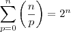 \sum_{p=0}^{n}\left(\frac{n}{p} \right)={2}^{n}
