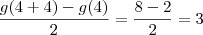 \frac{g(4+4)-g(4)}{2}=\frac{8-2}{2}=3