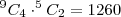 ^9C_{4} \cdot ^5C_{2}=1260 ^9C_{4} \cdot ^5C_{2}=1260