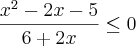 \frac{{x}^{2}-2x-5}{6+2x}\leq0