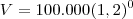 V=100.000(1,2)^0 V=100.000(1,2)^0