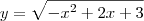 y = \sqrt{{-x}^{2}+2x+3} y = \sqrt{{-x}^{2}+2x+3}