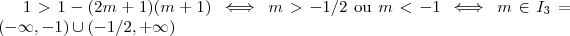 1 > 1 -(2m+1)(m+1) \iff m > -1/2 \ \text{ou} \ m < -1 \iff m \in I_3 = (-\infty,-1)\cup(-1/2,+\infty) 1 > 1 -(2m+1)(m+1) \iff m > -1/2 \ \text{ou} \ m < -1 \iff m \in I_3 = (-\infty,-1)\cup(-1/2,+\infty)
