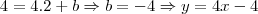 4=4.2+b \Rightarrow b=-4 \Rightarrow y=4x-4 4=4.2+b \Rightarrow b=-4 \Rightarrow y=4x-4