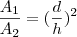\frac{A_1}{A_2}=(\frac{d}{h})^2 \frac{A_1}{A_2}=(\frac{d}{h})^2