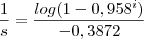 \frac{1}{s}=\frac{log(1-0,958^i)}{-0,3872}