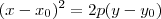 (x-x_0)^2=2p(y-y_0)