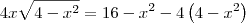 4x\sqrt{4-x^2} = 16 - x^2 - 4\left(4-x^2\right) 4x\sqrt{4-x^2} = 16 - x^2 - 4\left(4-x^2\right)