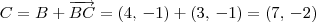 C = B + \overrightarrow{BC} = (4,\,-1) + (3,\,-1) = (7,\, -2) C = B + \overrightarrow{BC} = (4,\,-1) + (3,\,-1) = (7,\, -2)